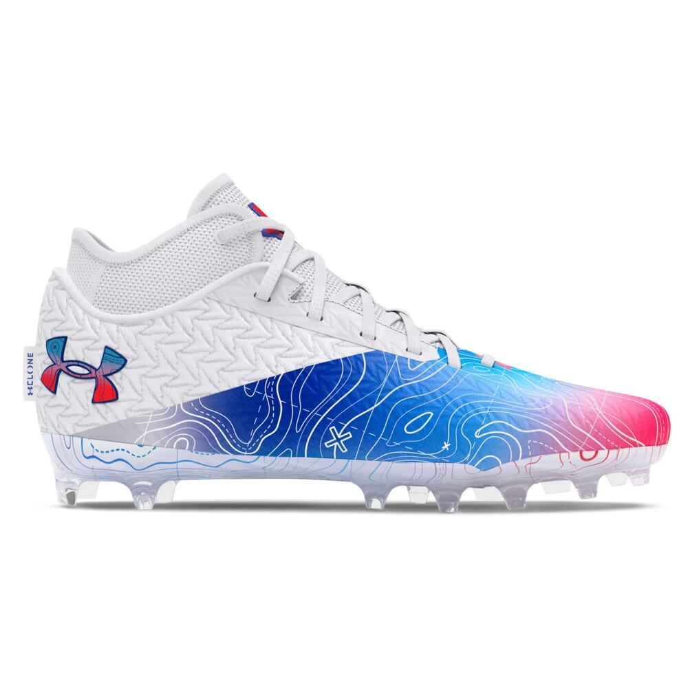 Under Armour Spotlight Clone 4 MC TX Football Cleats Mens 14 White Blue NWOB - Picture 2 of 13